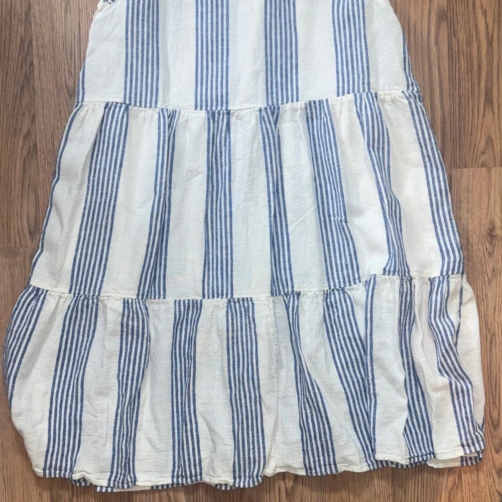 J. Crew Cream and Blue Striped Midi Dress